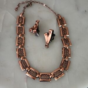 Renoir Vintage Copper Mid Century Necklace & Clip On Earrings